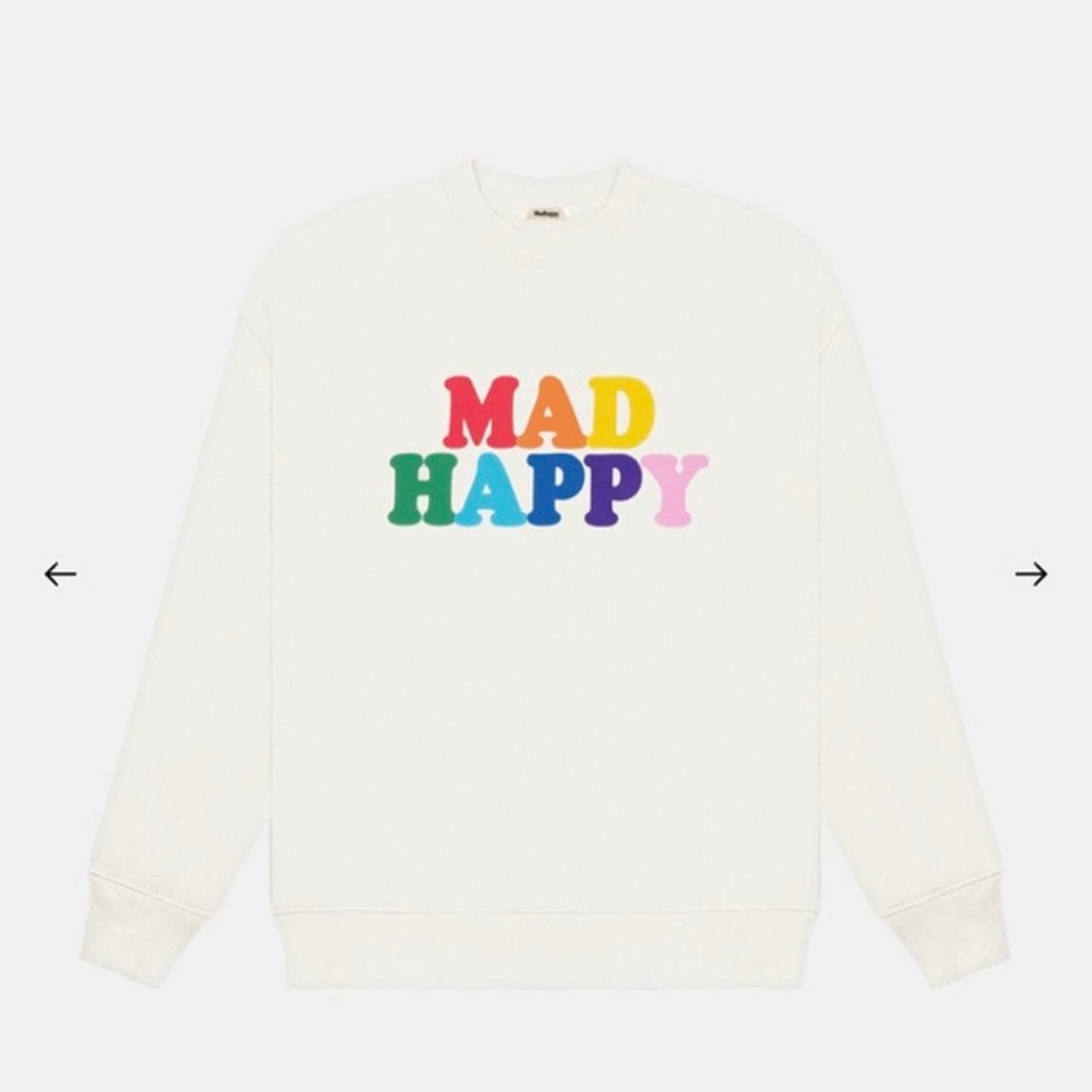 Madhappy Cream Crewneck Sweatshirt with Multicolor 'MAD HAPPY' Logo